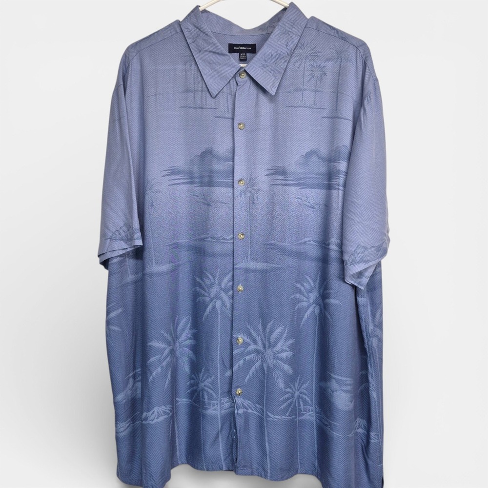 Croft & Barrow Mens XXL Blue Tropical Palm Tree Herringbone Camp Short Sleeve